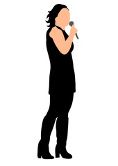 Silhouette of a girl singing, microphone