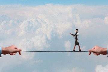 She is walking blindfolded