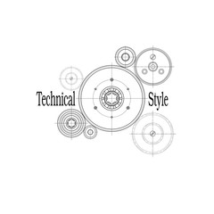 Spinning gears on a white background .  Technical drawing . Technical style  . Vector illustration .
