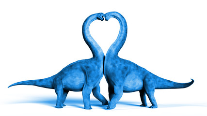 Brachiosaurus couple in love, forming a heart shape