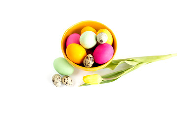Easter eggs, spring, tulips