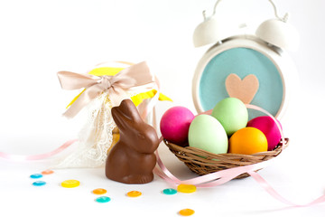 Easter eggs, spring, alarm clock, rabbit