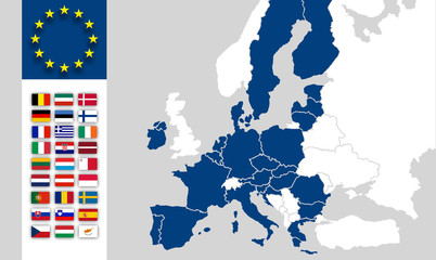 EU Karte Europa Eurasien - EU-Länder / Mitgliedsstaaten - Brexit UK  nach Austritt - EU-Flaggen	 - obrazy, fototapety, plakaty