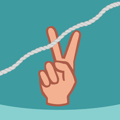 Hand symbol of peace that cuts a rope