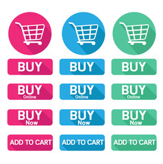 Flat design button buy online shopping cart