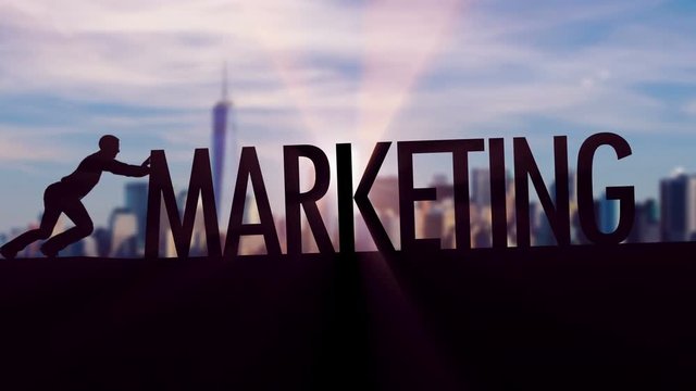 Marketing - Businessman silhouette pushing thematic title