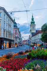 Cityscape of Herrengasse shopping street in Graz, Autria