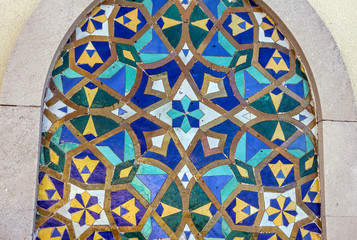 Moroccan mosaic tile, ceramic decoration of Hassan II Mosque, Casablanca, Morocco
