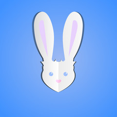 Obraz premium White rabbit head. Cartoon paper art style.