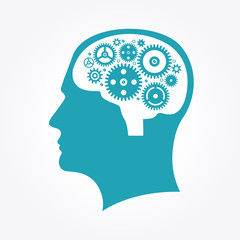 Silhouette of a man's head with gears in the shape of the brain