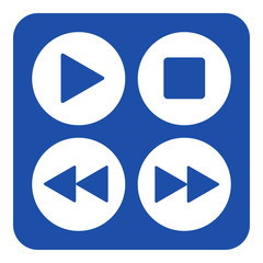 blue, white sign - four music control buttons icon