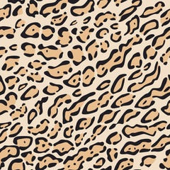 Seamless pattern. Imitation of skin of ocelot, tiger cat. Black and brown spots on beige background.