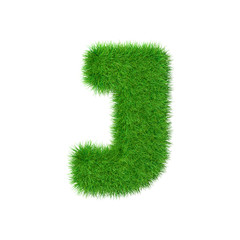 Grass letter J isolated on white, 3d illustration.