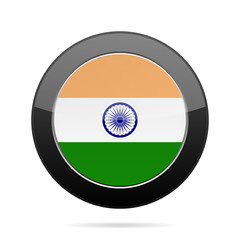 Flag of India. Shiny black round button.