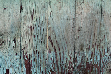 Vintage blue wood background with peeling paint. Old wood texture.