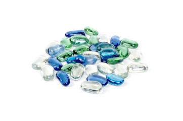 Glass decorative stones on white background