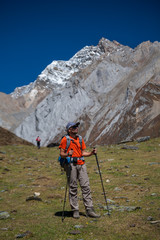 Trekker on Manaslu circuit trek in Nepal