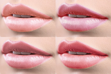 Collage of female lips covered in lipstick