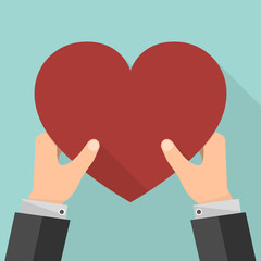 Red heart in the hands. Vector illustration