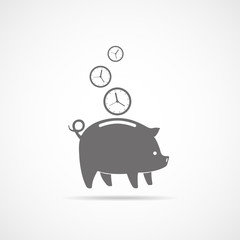 Piggy bank with falling clocks. Vector illustration