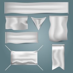 Vector illustration white blank textile advertising banner with folds for advertising mock up.