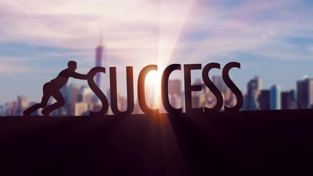 Success - Businessman silhouette pushing thematic title