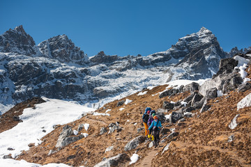 Trekker in Khumbu valley on a way to Everest Base camp