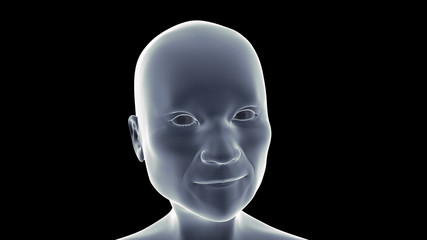 profile of a friendly elderly person looking into the camera (3d illustration on black background)