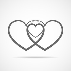 Two linear hearts connected among themselves. Vector illustration.