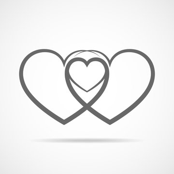 Two linear hearts connected among themselves. Vector illustration.