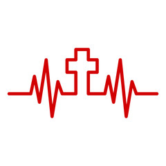 Heartbeat icon with Christian cross. Vector illustration.