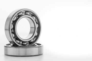 Ball bearing with white space background.Selective focus.