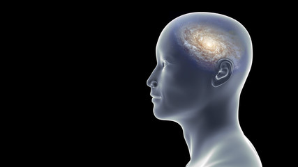 3d illustration of a smiling man with a whole galaxy in his head (elements of this image are furnished by NASA)