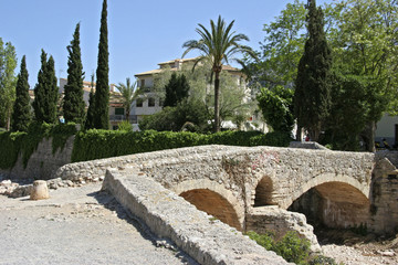 Historical Roman bridge in Pollensa, Mallorca, Balearic Islands, Spain, Europe