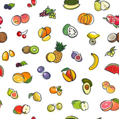 Seamless colorful pattern of fruits hand drawn style