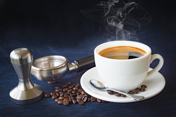 Coffee cup and beans with Equipment for coffee