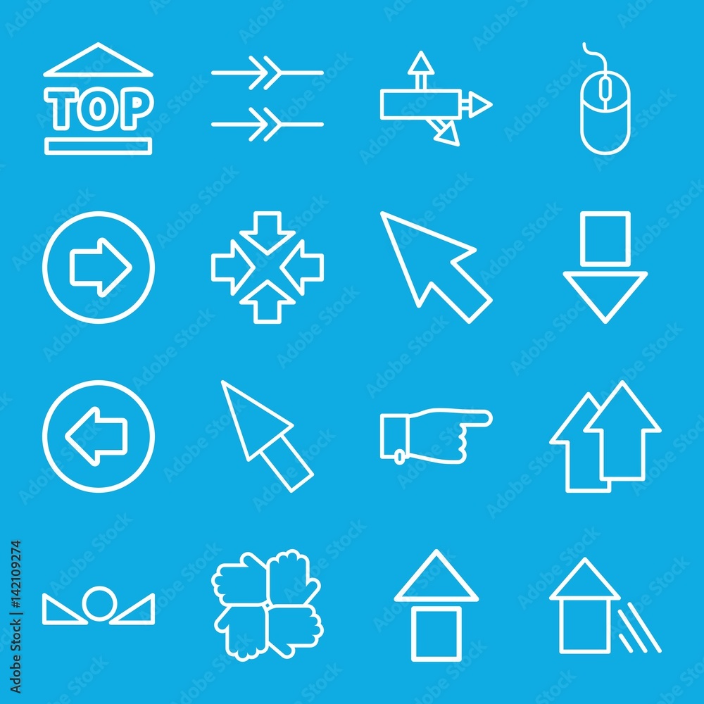 Poster set of 16 cursor outline icons
