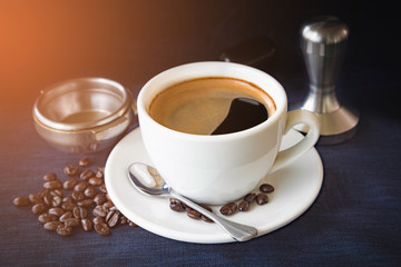 Coffee cup and beans with Equipment for coffee