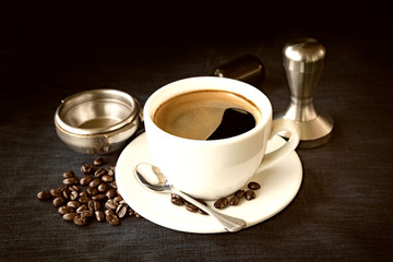 Coffee cup and beans with Equipment for coffee