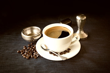 Coffee cup and beans with Equipment for coffee