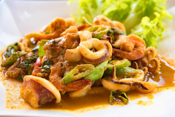 Stir-fried seafood with chili paste
