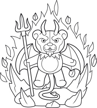 Demon teddy bear with a trident in his hand

