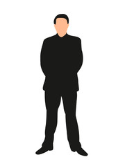 Vector, isolated silhouette of a man standing, hands behind his back