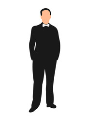 Vector, isolated silhouette man in shirt with butterfly