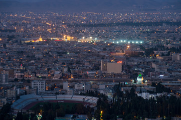 Night view aerial view of Shiraz, the capital of Fars Province one of major city of Iran