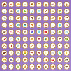 100 bakery and cooking icons set in cartoon style