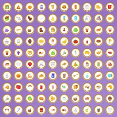 100 breakfast icons set in cartoon style