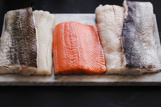 Bacalao fish, hake fish salmon codfish raw meat 