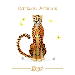 Toons series cartoon animals: cheetah and butterflies
