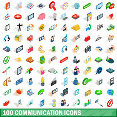 100 communication icons set, isometric 3d style